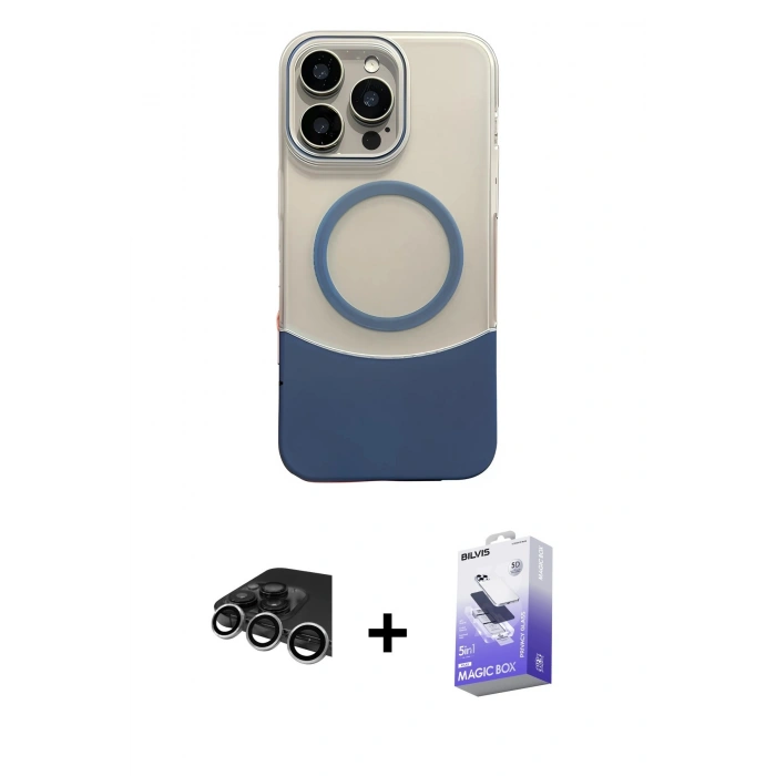 MARSİLYAN™- iPhone 14 Pro Max Kılıf Kozmos Form Özel Seri - Siyah Bilvis 5in1 5D Magic Hayalet Cam Ekran Koruyucu + Raze Metal Kamera Lens - GS