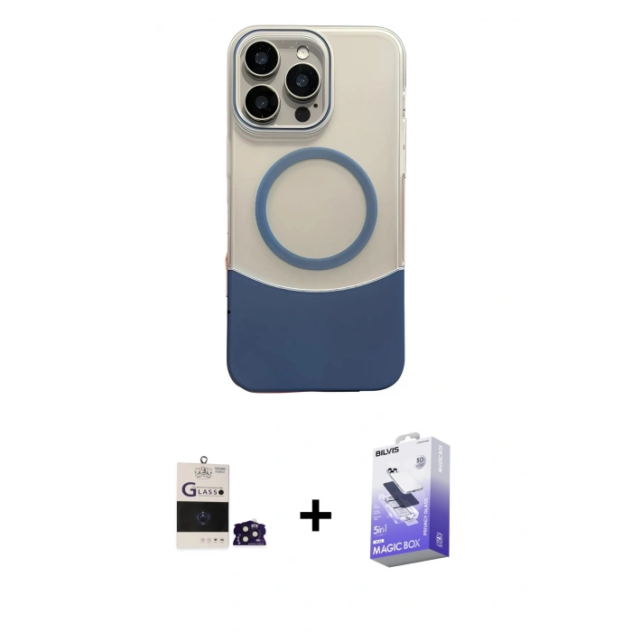 MARSİLYAN™- iPhone 14 Pro Max Kılıf Kozmos Form Özel Seri - Siyah Bilvis 5in1 5D Magic Hayalet Cam Ekran Koruyucu + Bilvis Titan Kamera Lens - DNMR