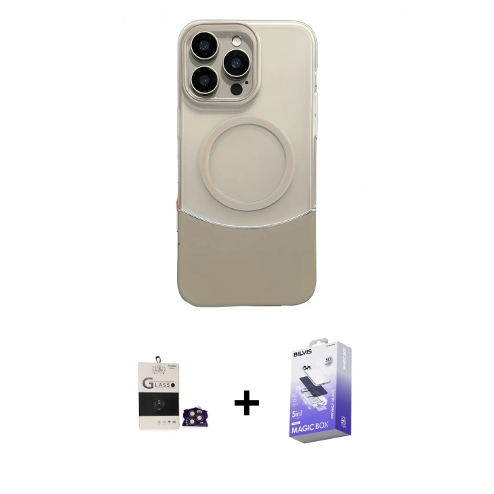 MARSİLYAN™- iPhone 14 Pro Max Kılıf Kozmos Form Özel Seri - Siyah Bilvis 5in1 5D Magic Hayalet Cam Ekran Koruyucu + Gold Bilvis Titan Kamera Lens