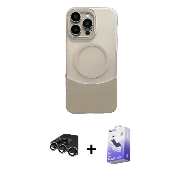 MARSİLYAN™- iPhone 14 Pro Max Kılıf Kozmos Form Özel Seri - Siyah Bilvis 5in1 5D Magic Hayalet Cam Ekran Koruyucu + Raze Metal Kamera Lens - GS