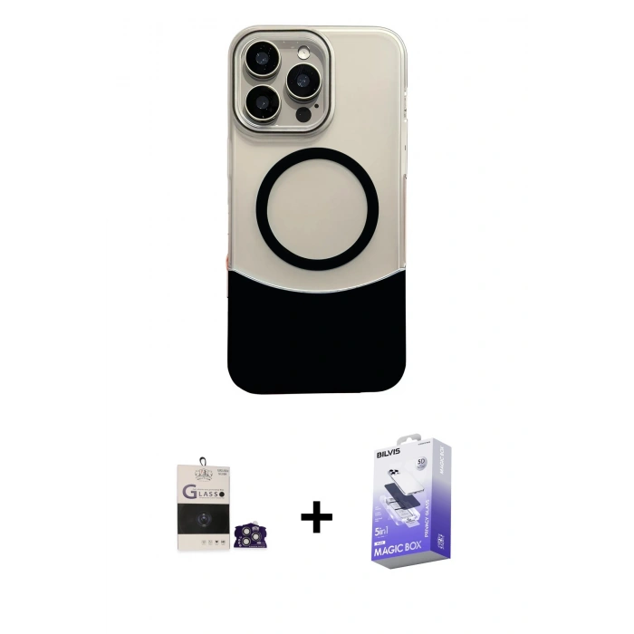 MARSİLYAN™- iPhone 14 Pro Max Kılıf Kozmos Form Özel Seri - Siyah Bilvis 5in1 5D Magic Hayalet Cam Ekran Koruyucu + Bilvis Titan Kamera Lens - GS