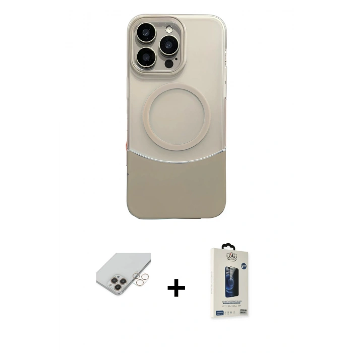MARSİLYAN™- iPhone 14 Pro Max Kılıf Kozmos Form Özel Seri - Siyah Bilvis Hayalet Cam Ekran Koruyucu + Gold Band Metal Kamera Lens