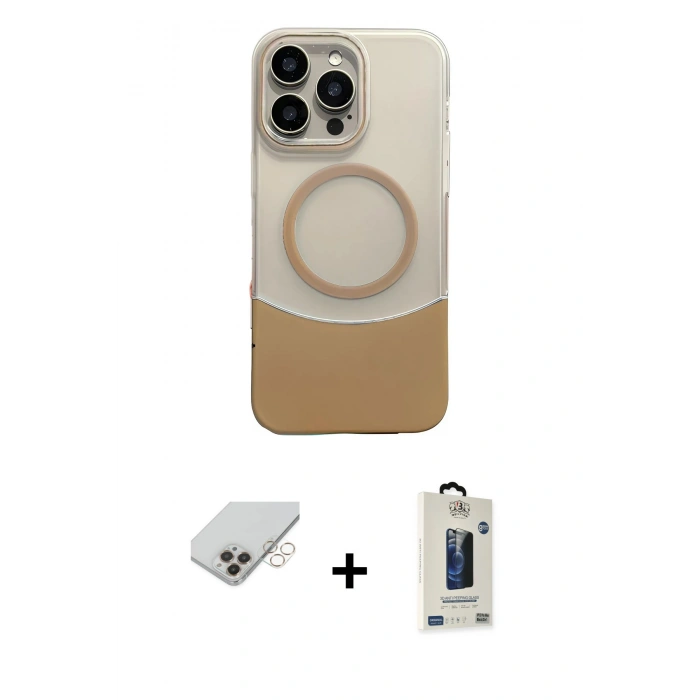 MARSİLYAN™- iPhone 14 Pro Max Kılıf Kozmos Form Özel Seri - Siyah Bilvis Hayalet Cam Ekran Koruyucu + Gold Band Metal Kamera Lens