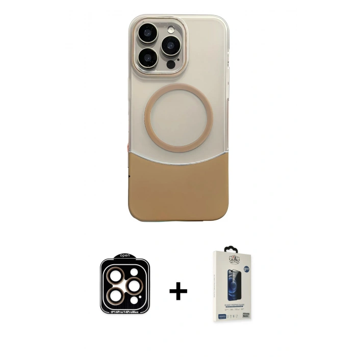 MARSİLYAN™- iPhone 14 Pro Max Kılıf Kozmos Form Özel Seri - Siyah Bilvis Hayalet Cam Ekran Koruyucu + PVD Metal Kamera Lens - TU