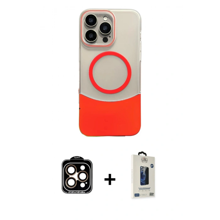 MARSİLYAN™- iPhone 14 Pro Max Kılıf Kozmos Form Özel Seri - Siyah Bilvis Hayalet Cam Ekran Koruyucu + PVD Metal Kamera Lens - TU