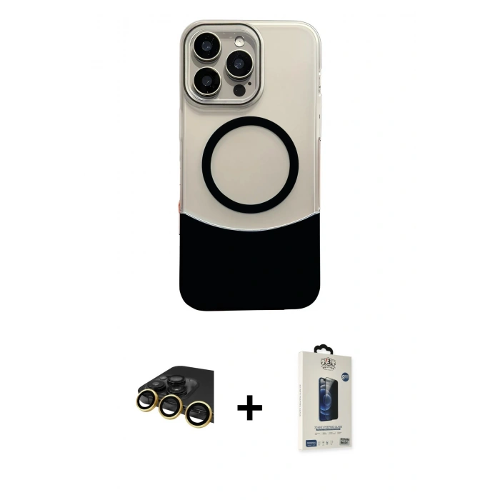 MARSİLYAN™- iPhone 14 Pro Max Kılıf Kozmos Form Özel Seri - Siyah Bilvis Hayalet Cam Ekran Koruyucu + Raze Metal Kamera Lens - GD