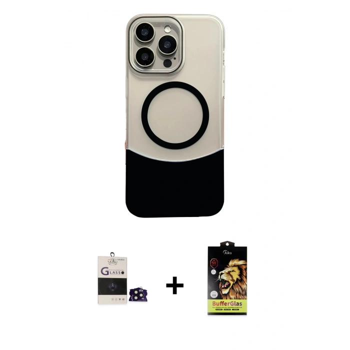 MARSİLYAN™- iPhone 14 Pro Max Kılıf Kozmos Form Özel Seri - Siyah Buffer Cam Ekran Koruyucu + Bilvis Titan Kamera Lens - SH