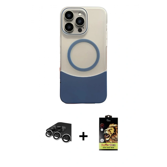 MARSİLYAN™- iPhone 14 Pro Max Kılıf Kozmos Form Özel Seri - Siyah Buffer Cam Ekran Koruyucu + Raze Metal Kamera Lens - GS