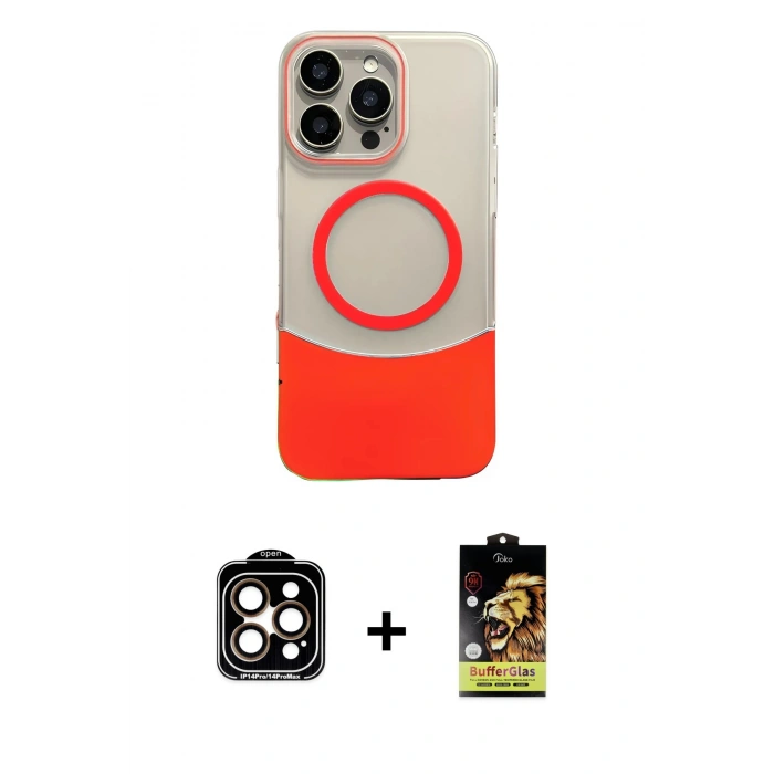 MARSİLYAN™- iPhone 14 Pro Max Kılıf Kozmos Form Özel Seri - Siyah Buffer Cam Ekran Koruyucu + PVD Metal Kamera Lens - TU