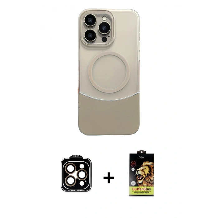 MARSİLYAN™- iPhone 14 Pro Max Kılıf Kozmos Form Özel Seri - Siyah Buffer Cam Ekran Koruyucu + PVD Metal Kamera Lens - TU