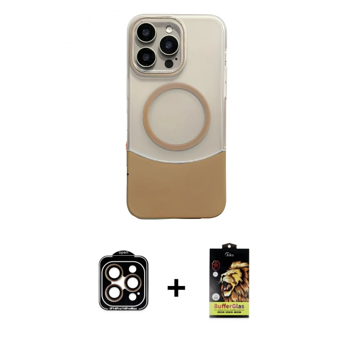 MARSİLYAN™- iPhone 14 Pro Max Kılıf Kozmos Form Özel Seri - Siyah Buffer Cam Ekran Koruyucu + PVD Metal Kamera Lens - TU