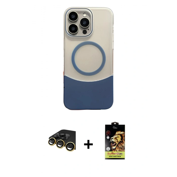 MARSİLYAN™- iPhone 14 Pro Max Kılıf Kozmos Form Özel Seri - Siyah Buffer Cam Ekran Koruyucu + Raze Metal Kamera Lens - GD