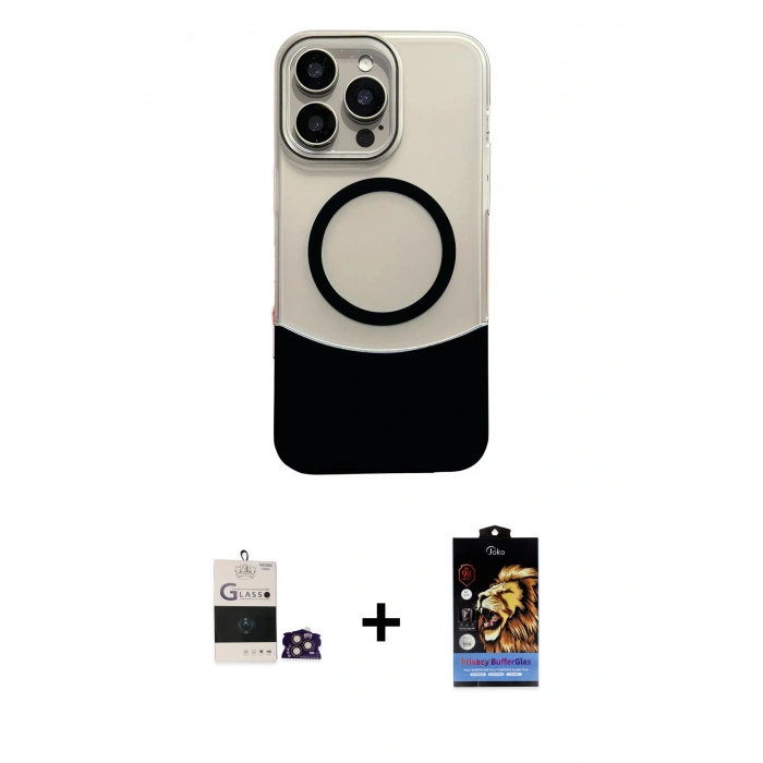 MARSİLYAN™- iPhone 14 Pro Max Kılıf Kozmos Form Özel Seri - Siyah Buffer Hayalet Cam Ekran Koruyucu + Gold Bilvis Titan Kamera Lens