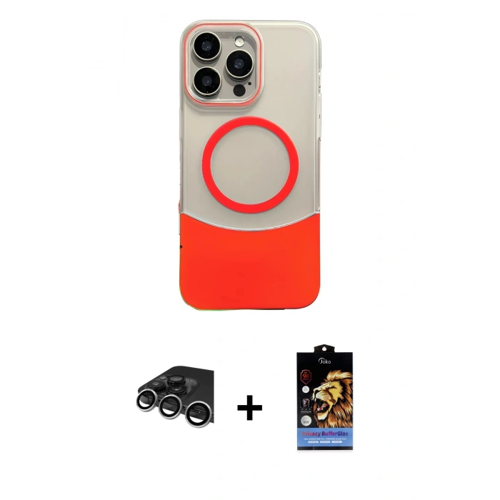 MARSİLYAN™- iPhone 14 Pro Max Kılıf Kozmos Form Özel Seri - Siyah Buffer Hayalet Cam Ekran Koruyucu + Gümüş Raze Metal Kamera Lens