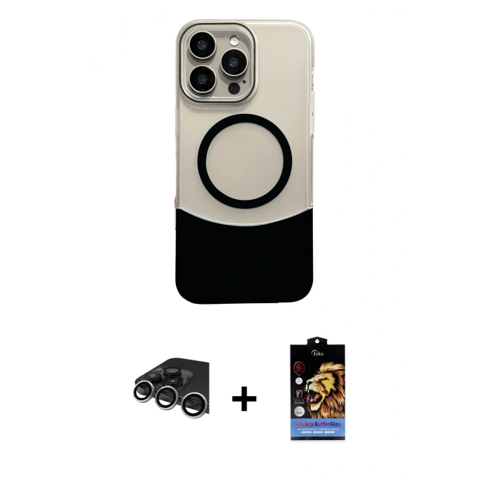 MARSİLYAN™- iPhone 14 Pro Max Kılıf Kozmos Form Özel Seri - Siyah Buffer Hayalet Cam Ekran Koruyucu + Raze Metal Kamera Lens - GS