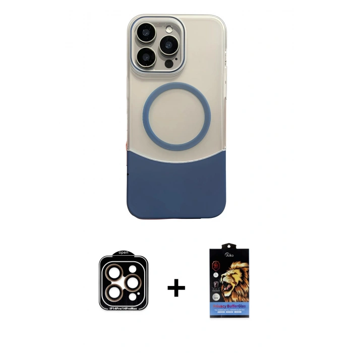MARSİLYAN™- iPhone 14 Pro Max Kılıf Kozmos Form Özel Seri - Siyah Buffer Hayalet Cam Ekran Koruyucu + PVD Metal Kamera Lens - TU