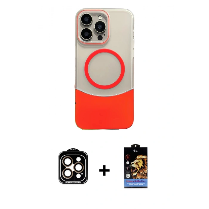 MARSİLYAN™- iPhone 14 Pro Max Kılıf Kozmos Form Özel Seri - Siyah Buffer Hayalet Cam Ekran Koruyucu + PVD Metal Kamera Lens - TU