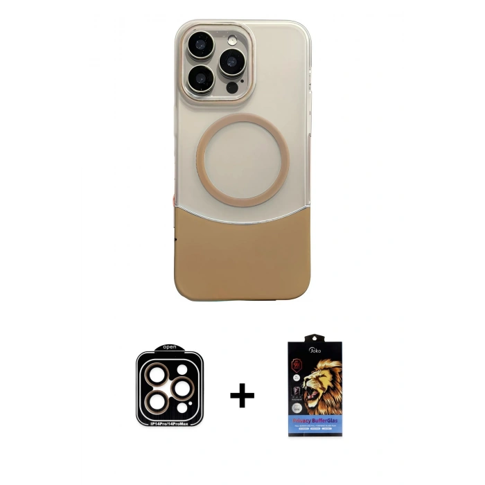 MARSİLYAN™- iPhone 14 Pro Max Kılıf Kozmos Form Özel Seri - Siyah Buffer Hayalet Cam Ekran Koruyucu + PVD Metal Kamera Lens - TU