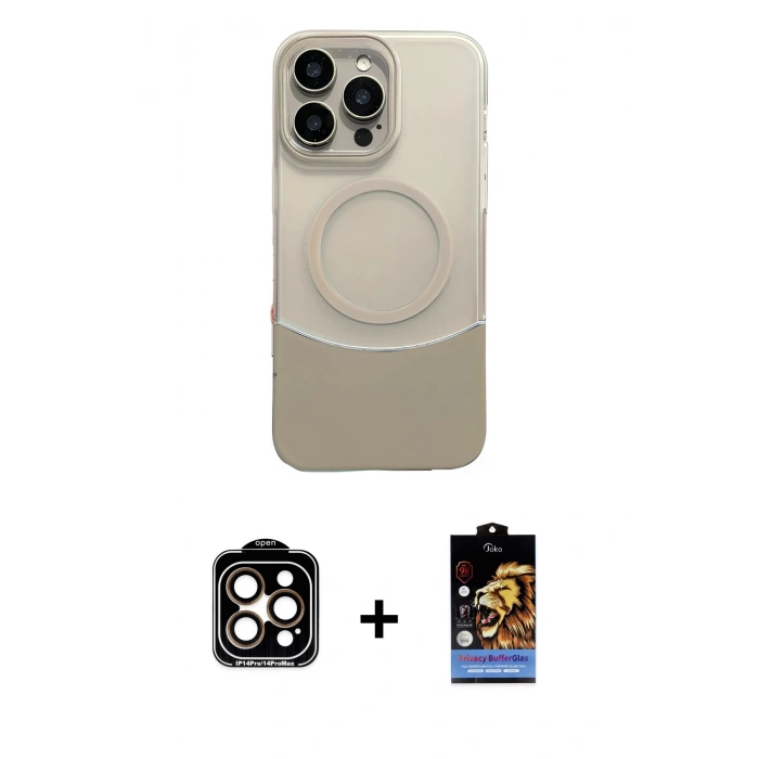 MARSİLYAN™- iPhone 14 Pro Max Kılıf Kozmos Form Özel Seri - Siyah Buffer Hayalet Cam Ekran Koruyucu + PVD Metal Kamera Lens - TU