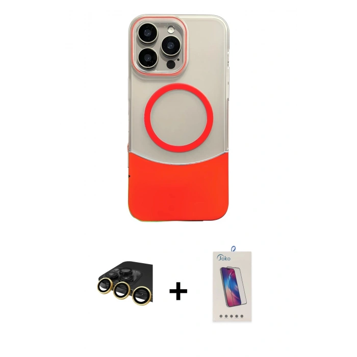 MARSİLYAN™- iPhone 14 Pro Max Kılıf Kozmos Form Özel Seri - Siyah Joko 5D Cam + Gold Raze Metal Kamera Lens