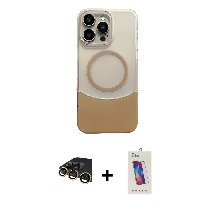 MARSİLYAN™- iPhone 14 Pro Max Kılıf Kozmos Form Özel Seri - Siyah Joko 5D Cam + Gold Raze Metal Kamera Lens