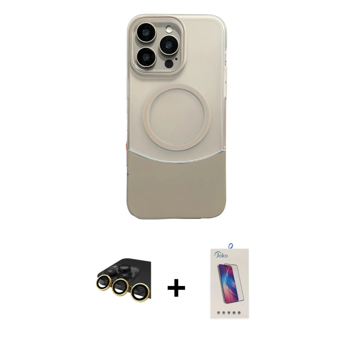 MARSİLYAN™- iPhone 14 Pro Max Kılıf Kozmos Form Özel Seri - Siyah Joko 5D Cam + Gold Raze Metal Kamera Lens