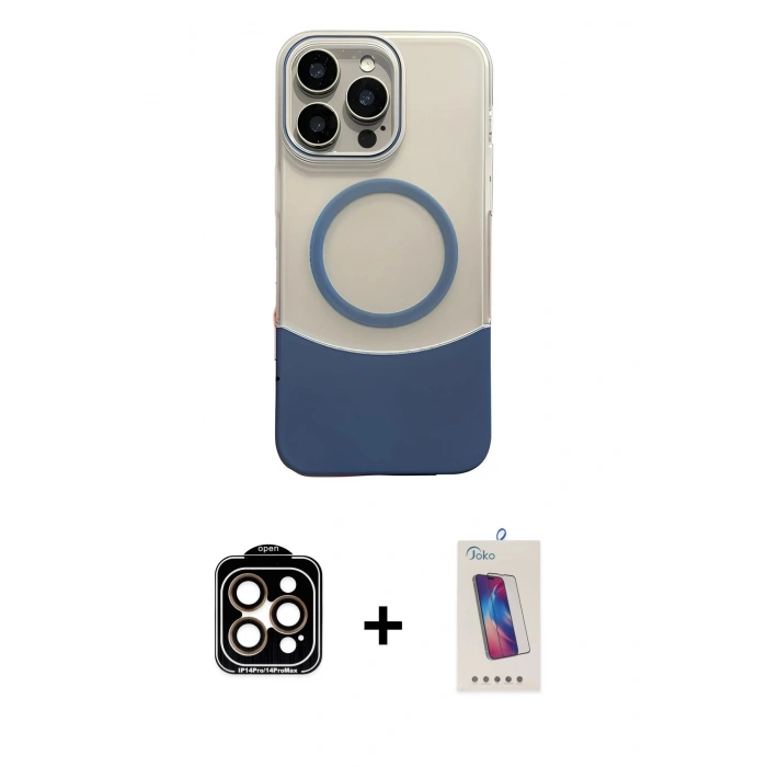 MARSİLYAN™- iPhone 14 Pro Max Kılıf Kozmos Form Özel Seri - Siyah Joko 5D Cam + Turuncu PVD Metal Kamera Lens