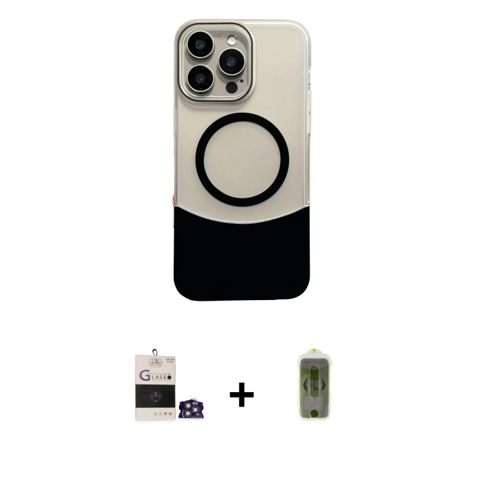 MARSİLYAN™- iPhone 14 Pro Max Kılıf Kozmos Form Özel Seri - Siyah Joko Magic 5D Hayalet Cam + Gümüş Bilvis Titan Kamera Lens
