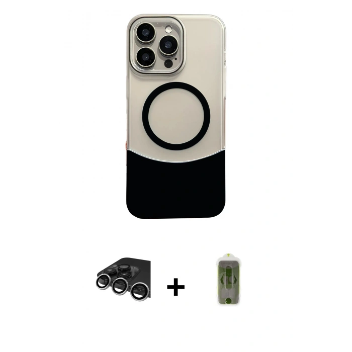 MARSİLYAN™- iPhone 14 Pro Max Kılıf Kozmos Form Özel Seri - Siyah Joko Magic 5D Hayalet Cam + Gümüş Raze Metal Kamera Lens
