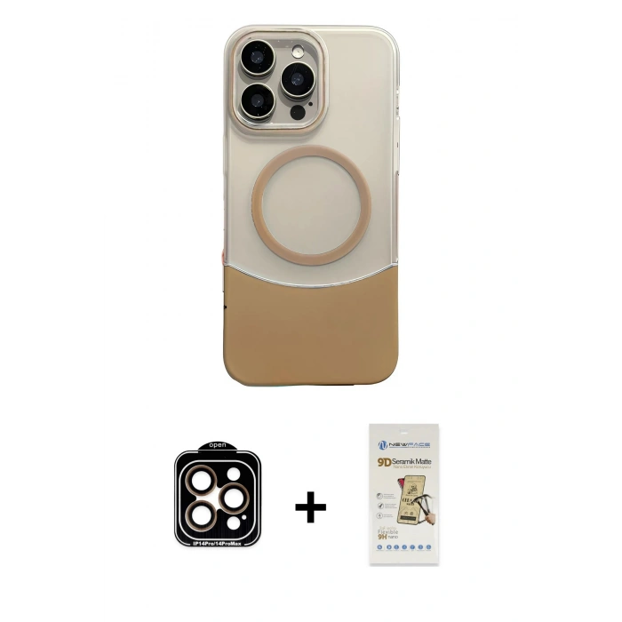 MARSİLYAN™- iPhone 14 Pro Max Kılıf Kozmos Form Özel Seri - Siyah Mat Seramik Nano Ekran Koruyucu + PVD Metal Kamera Lens - TU