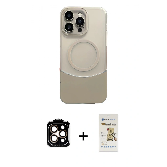 MARSİLYAN™- iPhone 14 Pro Max Kılıf Kozmos Form Özel Seri - Siyah Mat Seramik Nano Ekran Koruyucu + PVD Metal Kamera Lens - TU