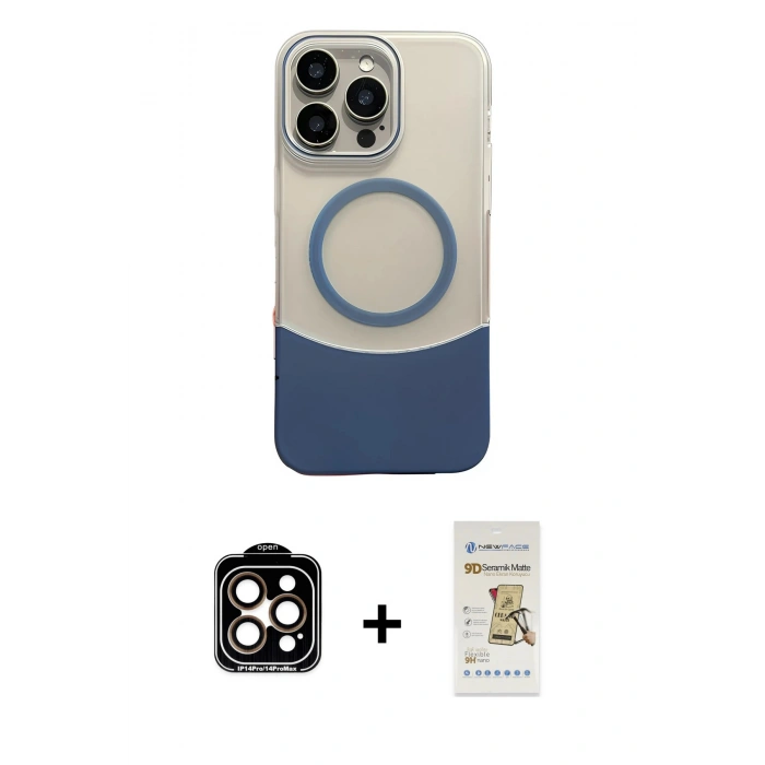 MARSİLYAN™- iPhone 14 Pro Max Kılıf Kozmos Form Özel Seri - Siyah Mat Seramik Nano Ekran Koruyucu + PVD Metal Kamera Lens - TU