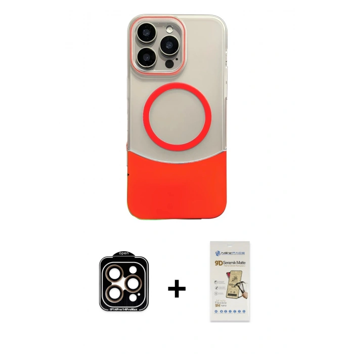 MARSİLYAN™- iPhone 14 Pro Max Kılıf Kozmos Form Özel Seri - Siyah Mat Seramik Nano Ekran Koruyucu + PVD Metal Kamera Lens - TU