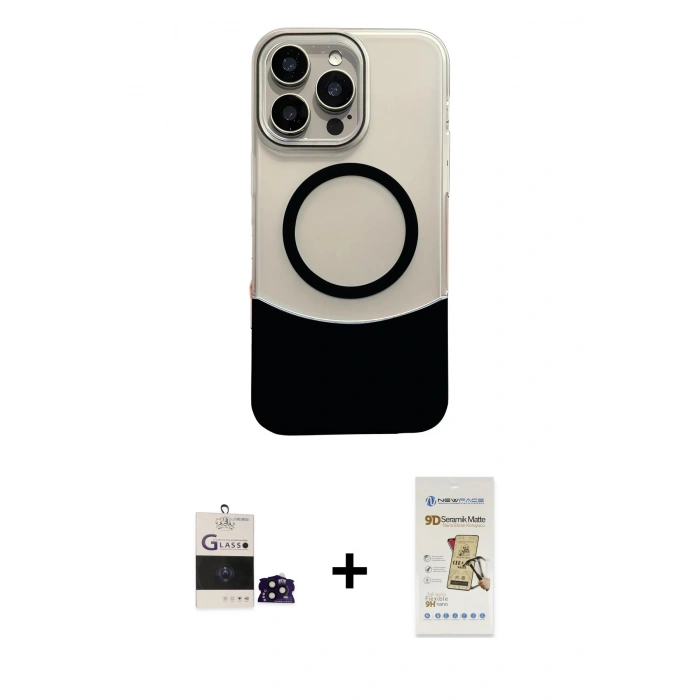 MARSİLYAN™- iPhone 14 Pro Max Kılıf Kozmos Form Özel Seri - Siyah Mat Seramik Nano Ekran Koruyucu + Bilvis Titan Kamera Lens - SH