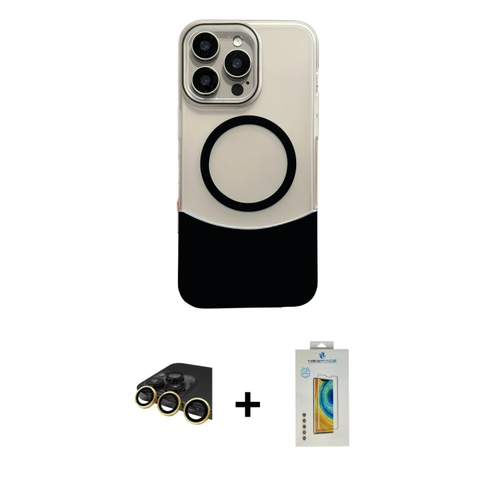 MARSİLYAN™- iPhone 14 Pro Max Kılıf Kozmos Form Özel Seri - Siyah Polymer Nano Ekran Koruyucu + Raze Metal Kamera Lens - GD