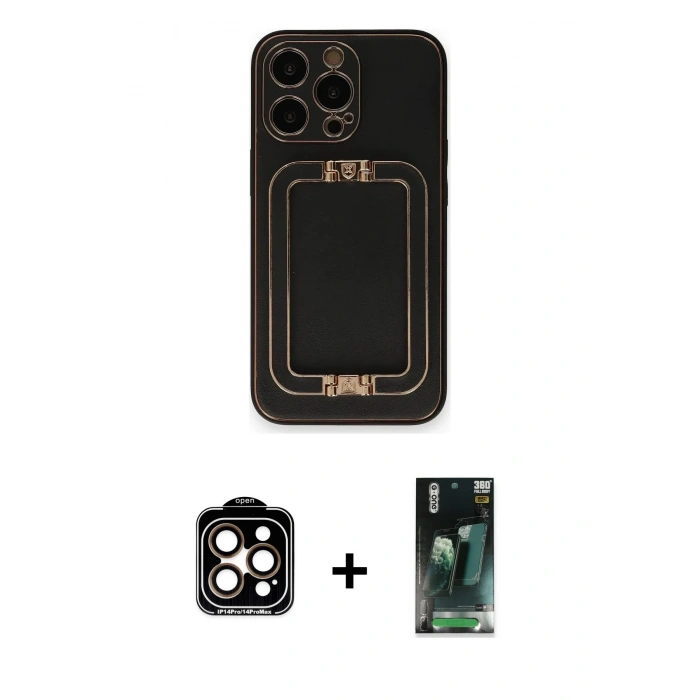 MARSİLYAN™- iPhone 14 Pro Max Kılıf Kozmos Minimal Prime - Şeffaf 360 Full Body Arka Koruyucu + PVD Metal Kamera Lens - TU