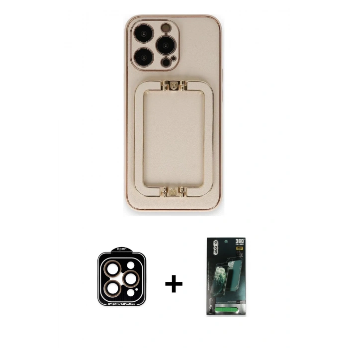 MARSİLYAN™- iPhone 14 Pro Max Kılıf Kozmos Minimal Prime - Şeffaf 360 Full Body Arka Koruyucu + PVD Metal Kamera Lens - TU