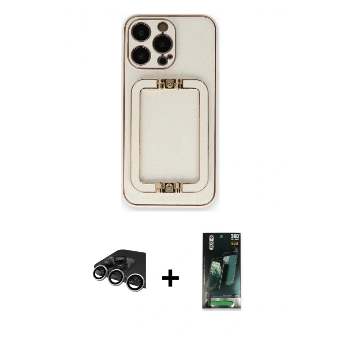 MARSİLYAN™- iPhone 14 Pro Max Kılıf Kozmos Minimal Prime - Şeffaf 360 Full Body Arka Koruyucu + Raze Metal Kamera Lens - GS