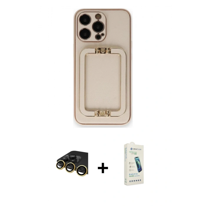 MARSİLYAN™- iPhone 14 Pro Max Kılıf Kozmos Minimal Prime - Şeffaf Pasifik Cam Ekran Koruyucu + Raze Metal Kamera Lens - GD