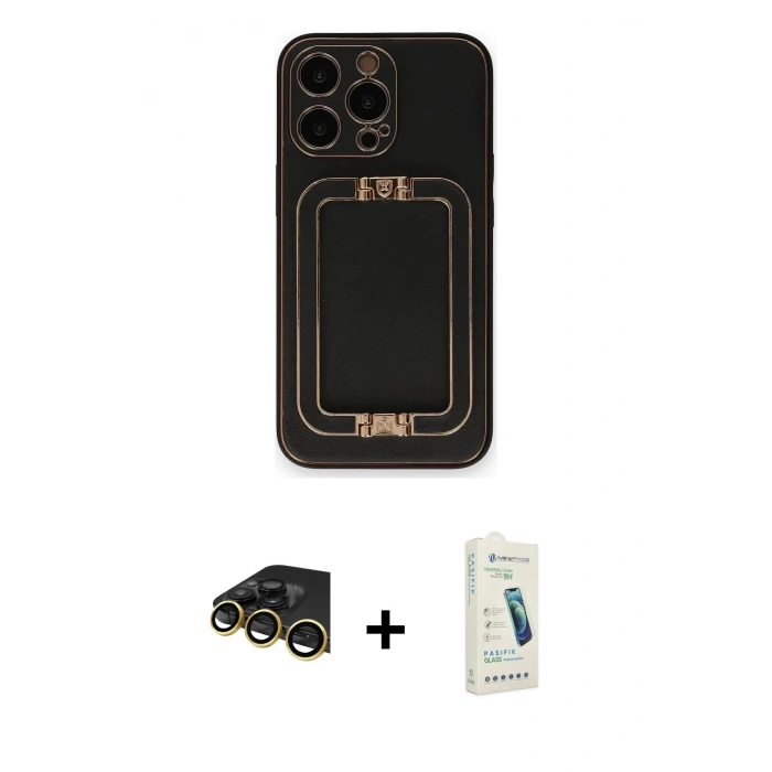 MARSİLYAN™- iPhone 14 Pro Max Kılıf Kozmos Minimal Prime - Şeffaf Pasifik Cam Ekran Koruyucu + Raze Metal Kamera Lens - GD