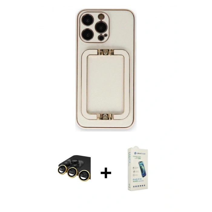 MARSİLYAN™- iPhone 14 Pro Max Kılıf Kozmos Minimal Prime - Şeffaf Pasifik Cam Ekran Koruyucu + Raze Metal Kamera Lens - GD