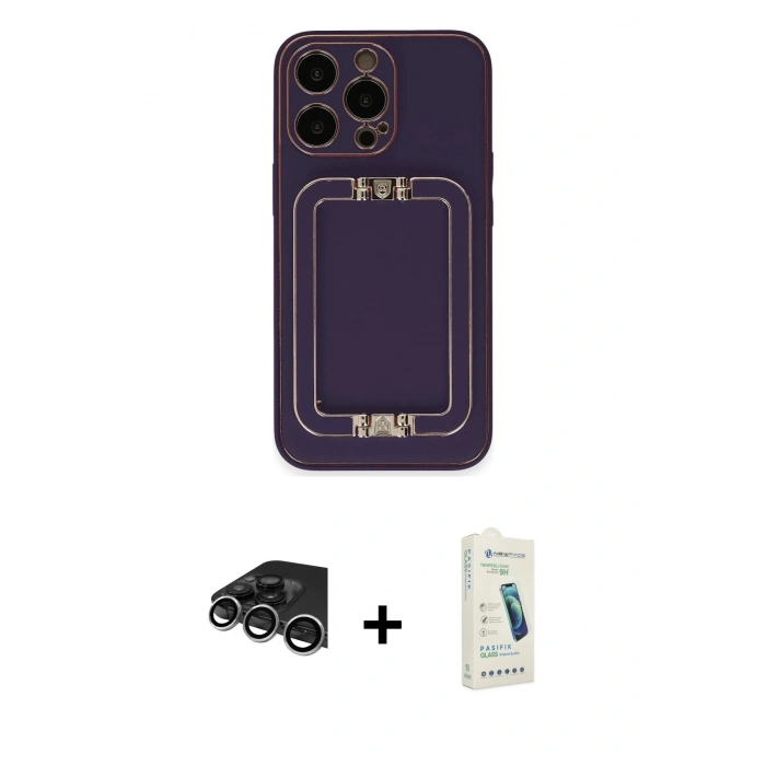 MARSİLYAN™- iPhone 14 Pro Max Kılıf Kozmos Minimal Prime - Şeffaf Pasifik Cam Ekran Koruyucu + Gümüş Raze Metal Kamera Lens