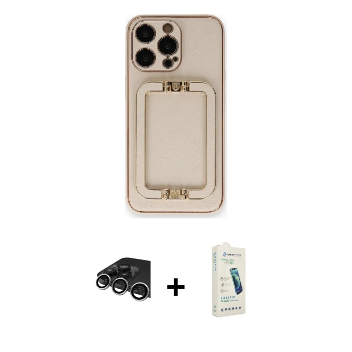MARSİLYAN™- iPhone 14 Pro Max Kılıf Kozmos Minimal Prime - Şeffaf Pasifik Cam Ekran Koruyucu + Gümüş Raze Metal Kamera Lens