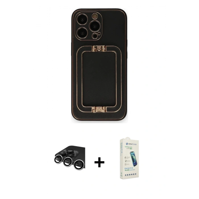 MARSİLYAN™- iPhone 14 Pro Max Kılıf Kozmos Minimal Prime - Şeffaf Pasifik Cam Ekran Koruyucu + Gümüş Raze Metal Kamera Lens