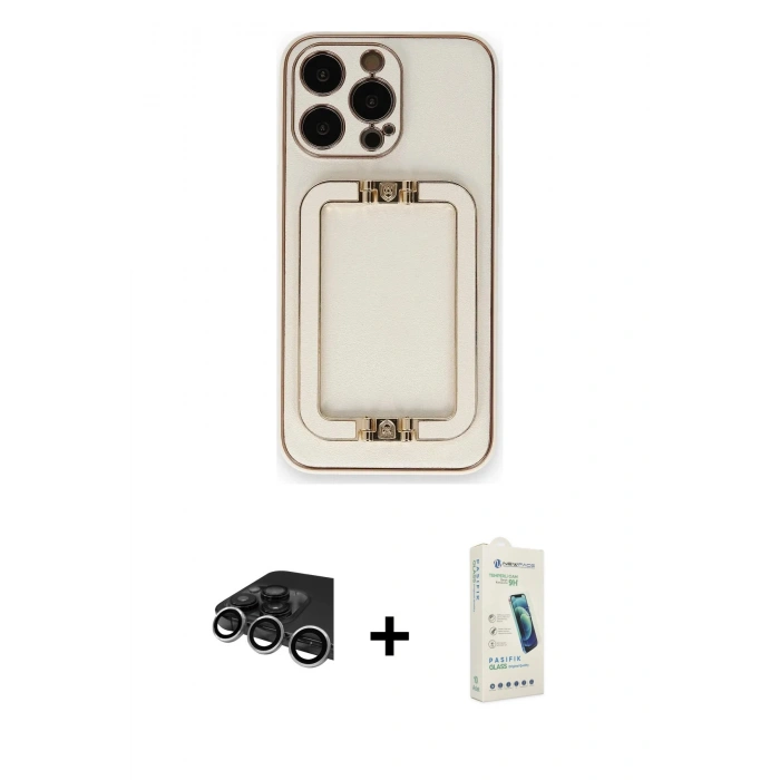 MARSİLYAN™- iPhone 14 Pro Max Kılıf Kozmos Minimal Prime - Şeffaf Pasifik Cam Ekran Koruyucu + Gümüş Raze Metal Kamera Lens