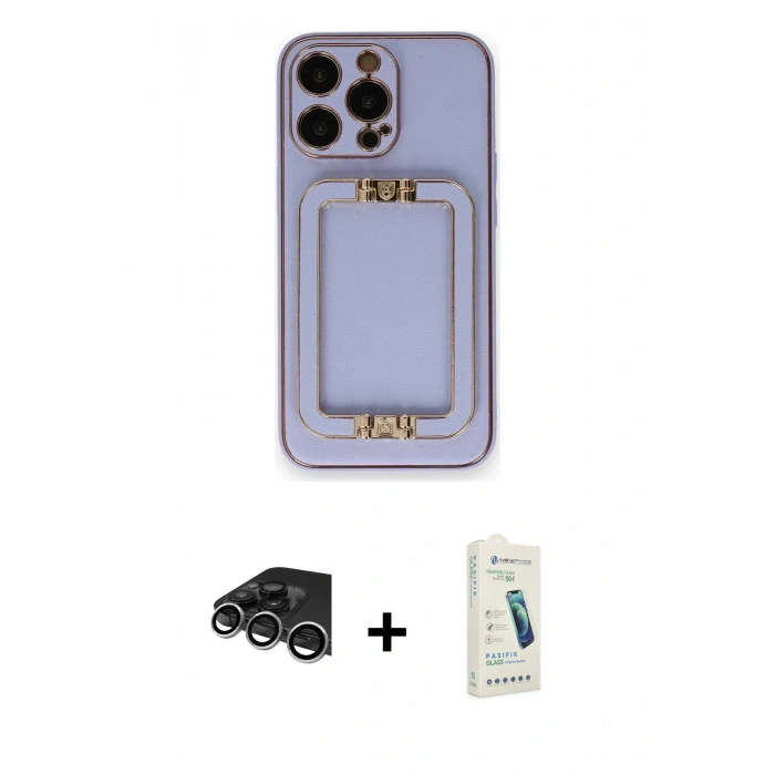MARSİLYAN™- iPhone 14 Pro Max Kılıf Kozmos Minimal Prime - Şeffaf Pasifik Cam Ekran Koruyucu + Gümüş Raze Metal Kamera Lens