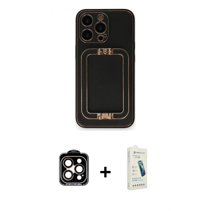 MARSİLYAN™- iPhone 14 Pro Max Kılıf Kozmos Minimal Prime - Şeffaf Pasifik Cam Ekran Koruyucu + PVD Metal Kamera Lens - TU
