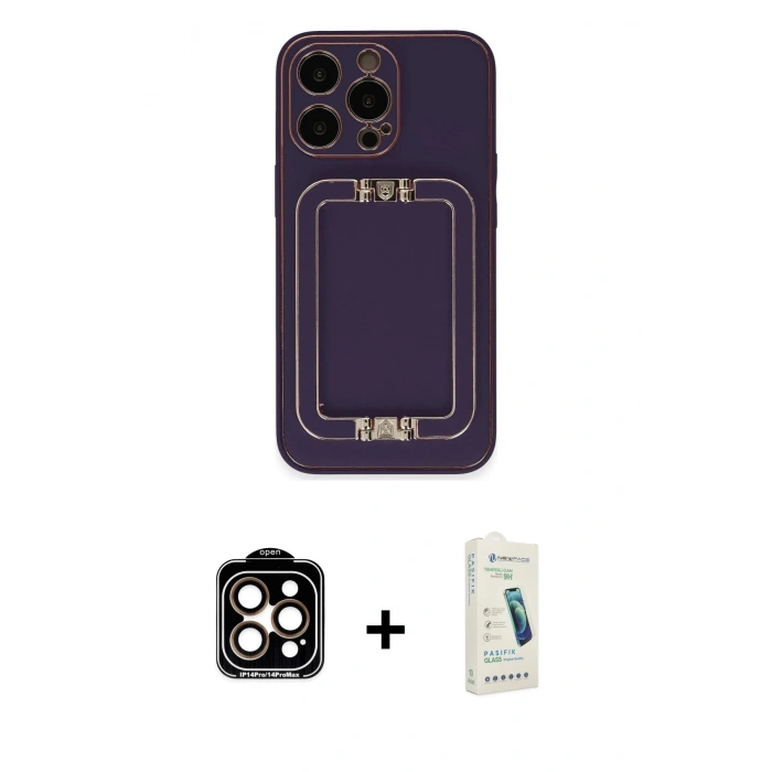 MARSİLYAN™- iPhone 14 Pro Max Kılıf Kozmos Minimal Prime - Şeffaf Pasifik Cam Ekran Koruyucu + PVD Metal Kamera Lens - TU