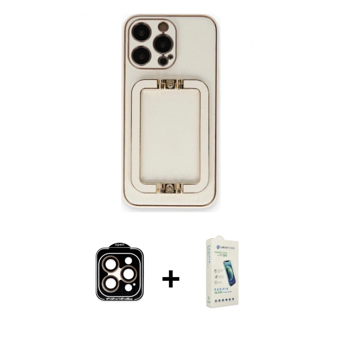 MARSİLYAN™- iPhone 14 Pro Max Kılıf Kozmos Minimal Prime - Şeffaf Pasifik Cam Ekran Koruyucu + PVD Metal Kamera Lens - TU