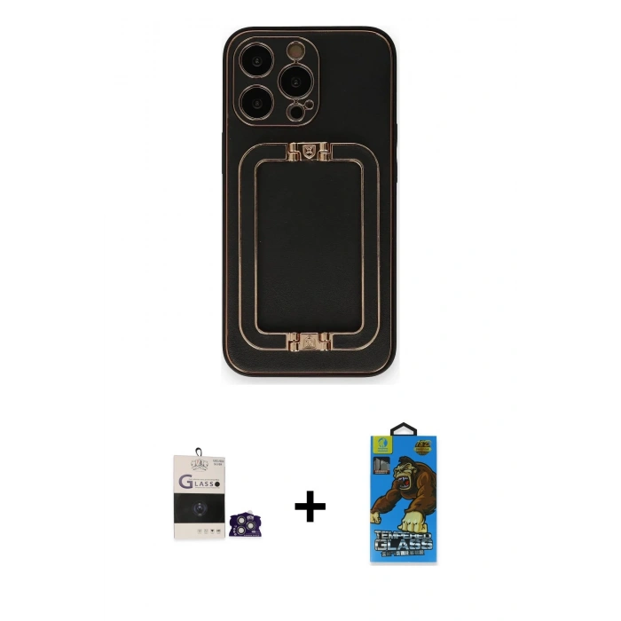 MARSİLYAN™- iPhone 14 Pro Max Kılıf Kozmos Minimal Prime - Siyah 18D Cam Ekran Koruyucu + Bilvis Titan Kamera Lens - GS